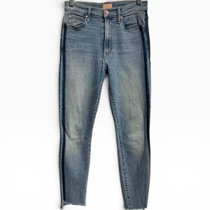 Mother Stunner Zip Ankle Step Fray Jeans Light Kitty Racer Side Stripe Size 26